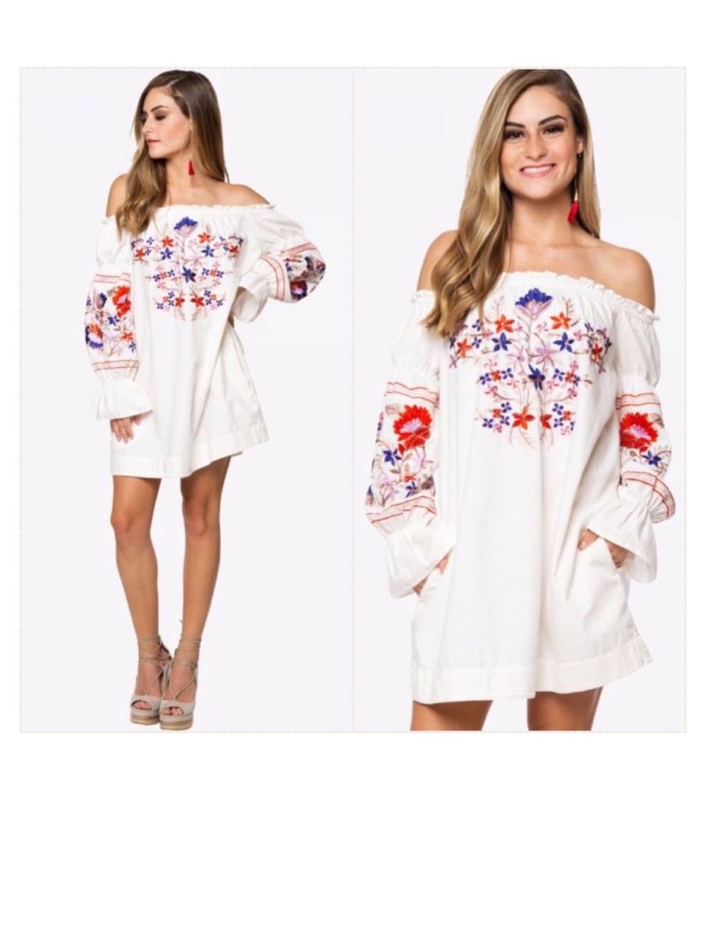 Free People Fleur Du Jour Off the Shoulder Embroidered Dress Boho Size Medium - Picture 3 of 13
